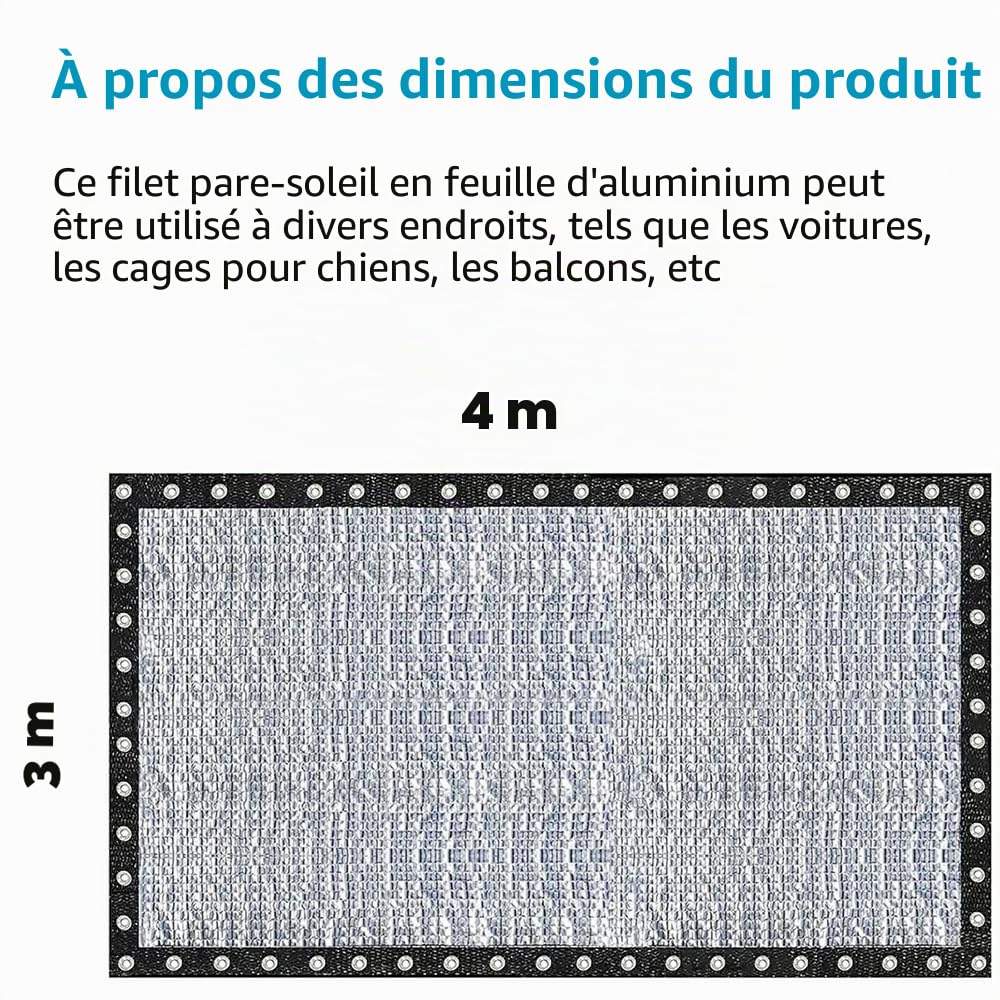 NEWFUN Toile Pergola 4x3, Protection Thermique en Aluminium avec œillets, Protection UV à 80%, Adaptée aux Voitures, SUV, Camping-Cars, Voyages et Camping