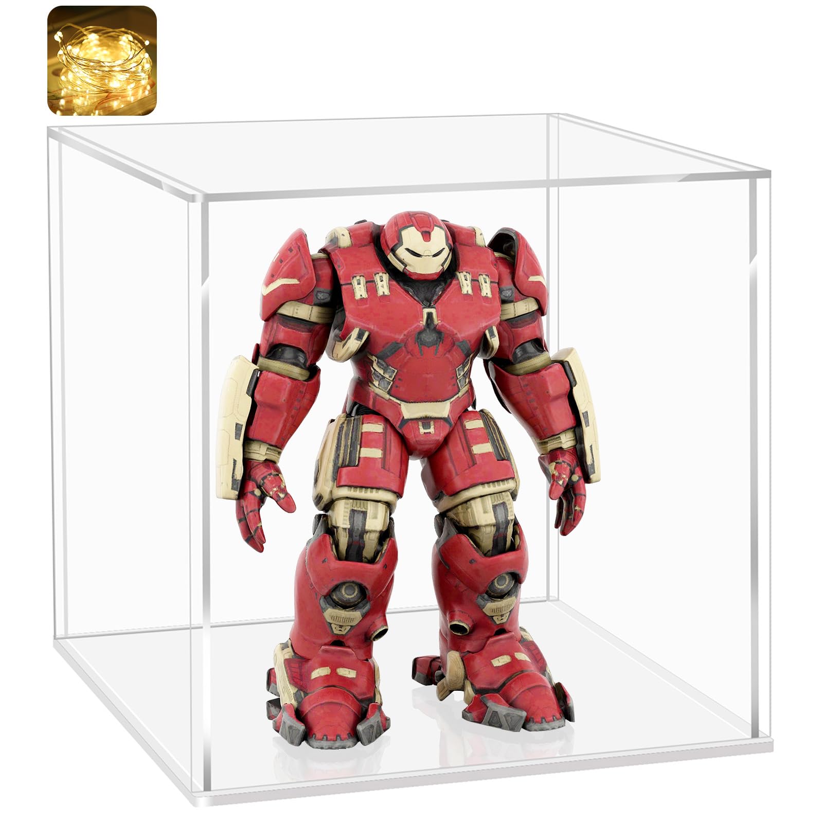 LANSCOERYAcrylic Display Case, Assemble Small Showcase Display Box for Collectibles, with Dustproof & Seamless Display Design, Suitable for Baseball 4x4x4inch White Base