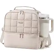 LOVEVOOK Lunch Box For Women, Large Double Deck Lunch Bag Women, Adult Insulated Lunch Bag with Shoulder Strap, Quilted Puffer Lunch Tote Cooler Bag for Work Picnic College Mom Teacher