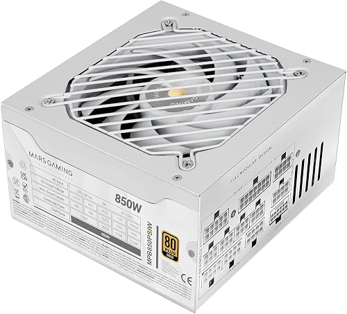 Mars Gaming MPB850PSI, Alimentation Full Modulaire ATX 850W, 10 Ans Garantie, 80Plus Gold 90%, Ventilateur SI 14cm, Technologie AI2-RPM, DC-DC et SMD, ATX 3.1 et PCIe 5.1, Connecteur 12V 2x6, Blanc