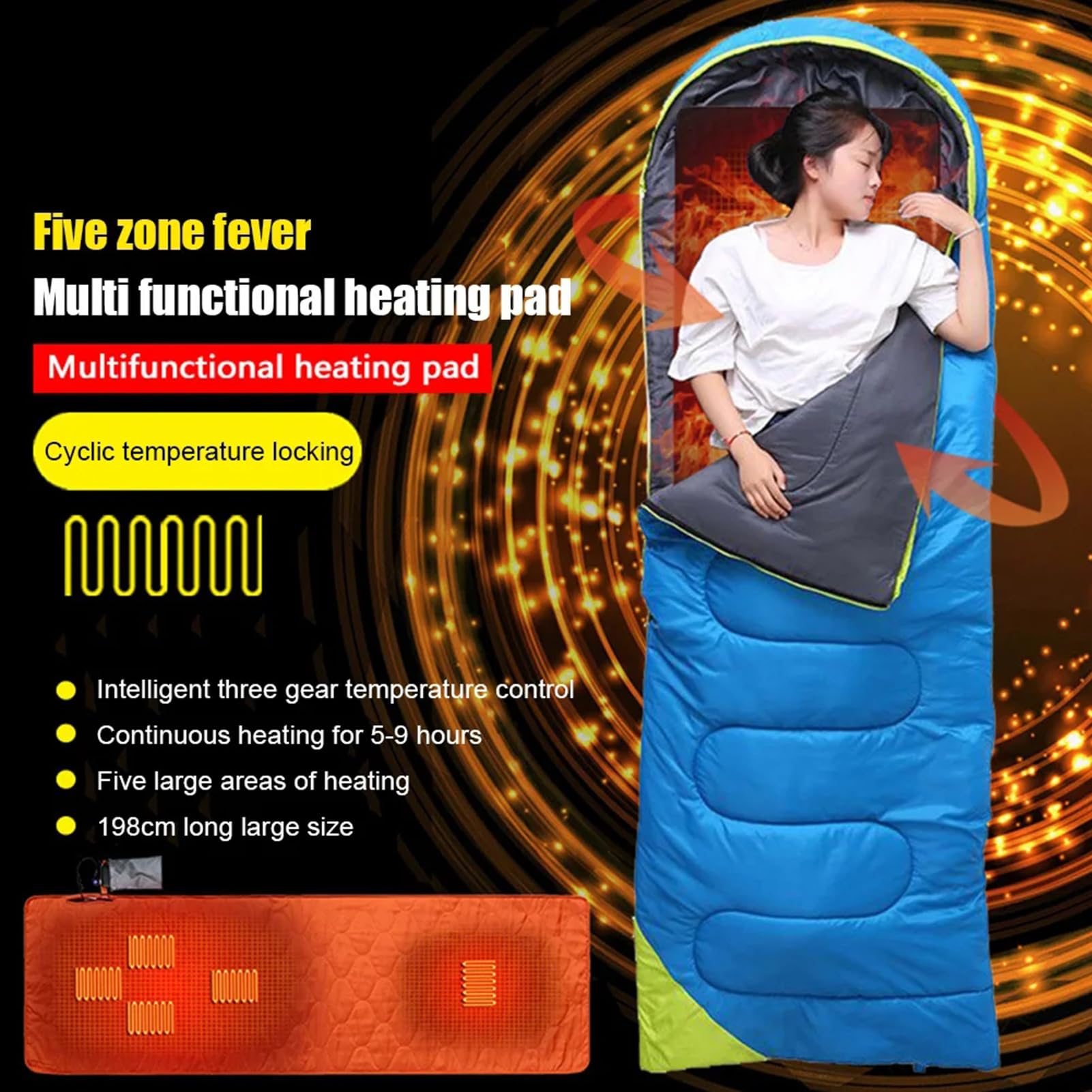 Forro para Saco De Dormir con Doble Calefacción, Almohadilla Térmica Eléctrica USB, Calentador para Acampar, Manta Calefactora Portátil para Clima Frío para Interiores Y Exteriores
