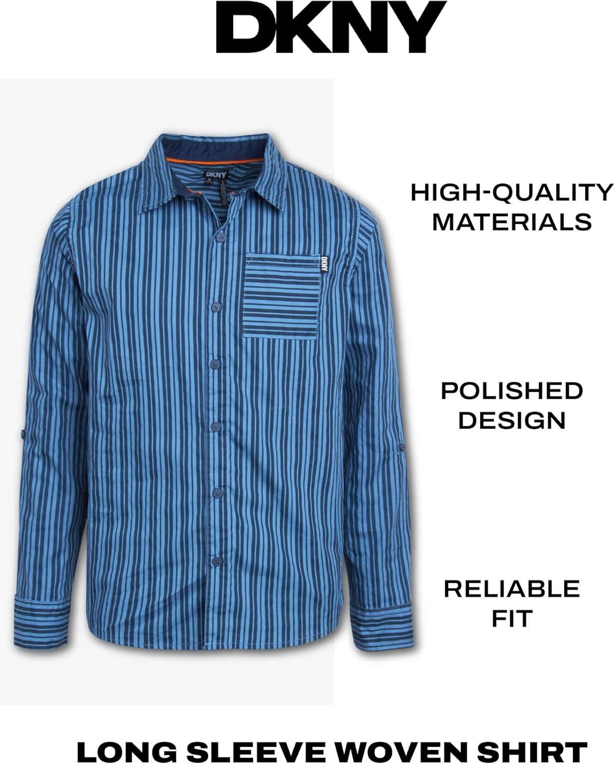 DKNY Boys' Shirt - Classic Fit Woven Long Sleeve Button Down Shirt - Casual Collared Shirt for Boys (8-20) - Image 3