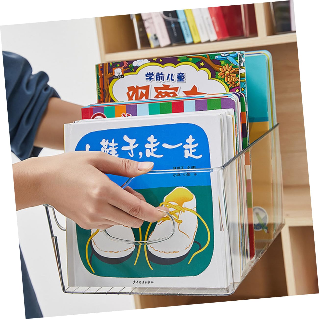 PRETYZOOM Contenitore Trasparente con Manico in Plastica per Libri Scolastici Scatola per Libri Piccoli e Articoli da Cancelleria , Organizzazione Pratica per Aula e Uso Quotidiano