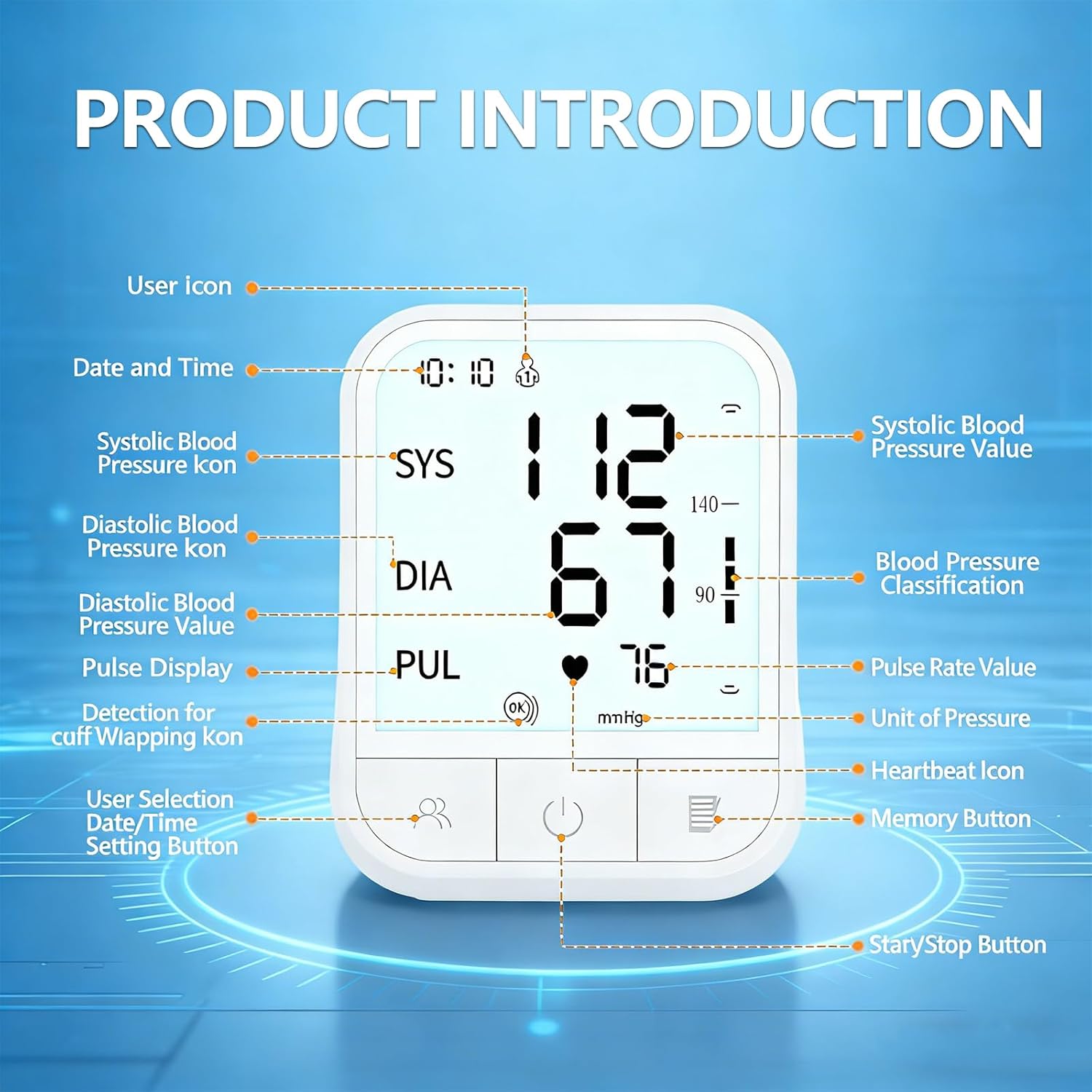 Arm Blood Pressure Monitor, Blood Pressure Monitors for Home use, Upper Arm Blood Pressure Machine with 2x199 Records, 4.3 inch Backlit Large Screen Adjustable Large Cuff 8 to 17 inches