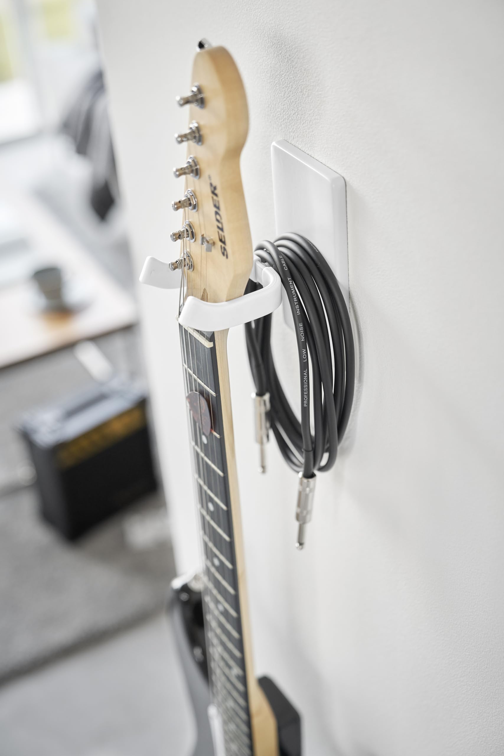 YAMAZAKI 1925 TOWER WallMounted Guitar Holder, white, Steel/Silicone/ABS Resin, 8 x 11.5 x 14 cm
