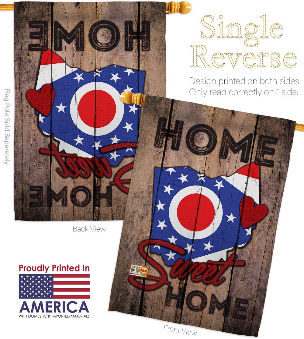 State Ohio Home Sweet House Flag Americana States USA American Territories Republic Country Particular Area Small Decorative Gift Yard Banner Made In 28 X 40