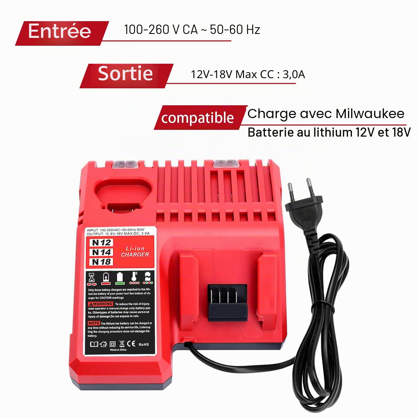 Powarobor 2X Batteries M18B5 5Ah Et Chargeur pour Milwaukee M18 18V Tools | 48-11-1850 48-11-1852 48-11-1820 48-11-1828 48-11-10