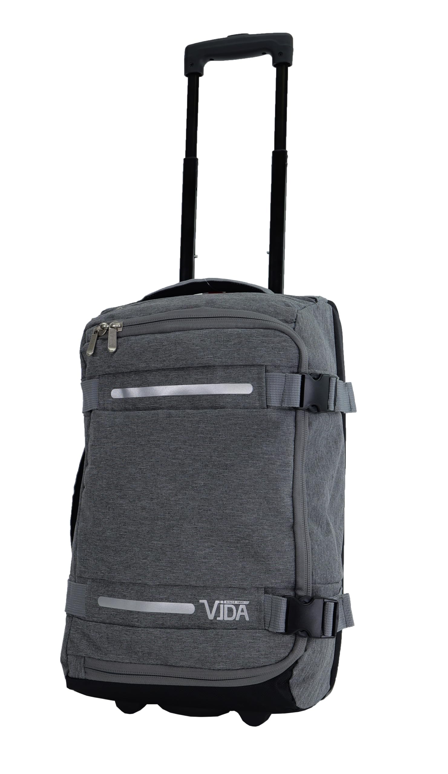 Maleta Trolley Cabina Flexible Vida VT607,2 Ruedas Multi Correas de sujeción, Gris jaspeado, S-cabine 55x32.5x20cm -34L, maleta suave bolsa de viaje