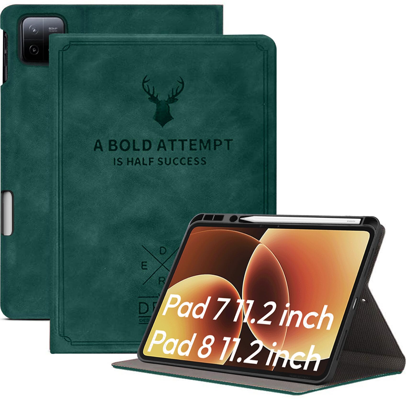 Robustrion Cover for Xiaomi Pad 8/8 Pro/Xiaomi Pad 7/7 Pro 11.2 inch Cover Case with [Pencil Holder], Deer Pattern Flip Case Cover for Mi Pad 7/8 Cover [Auto Sleep Wake] - Dark Green-image-40