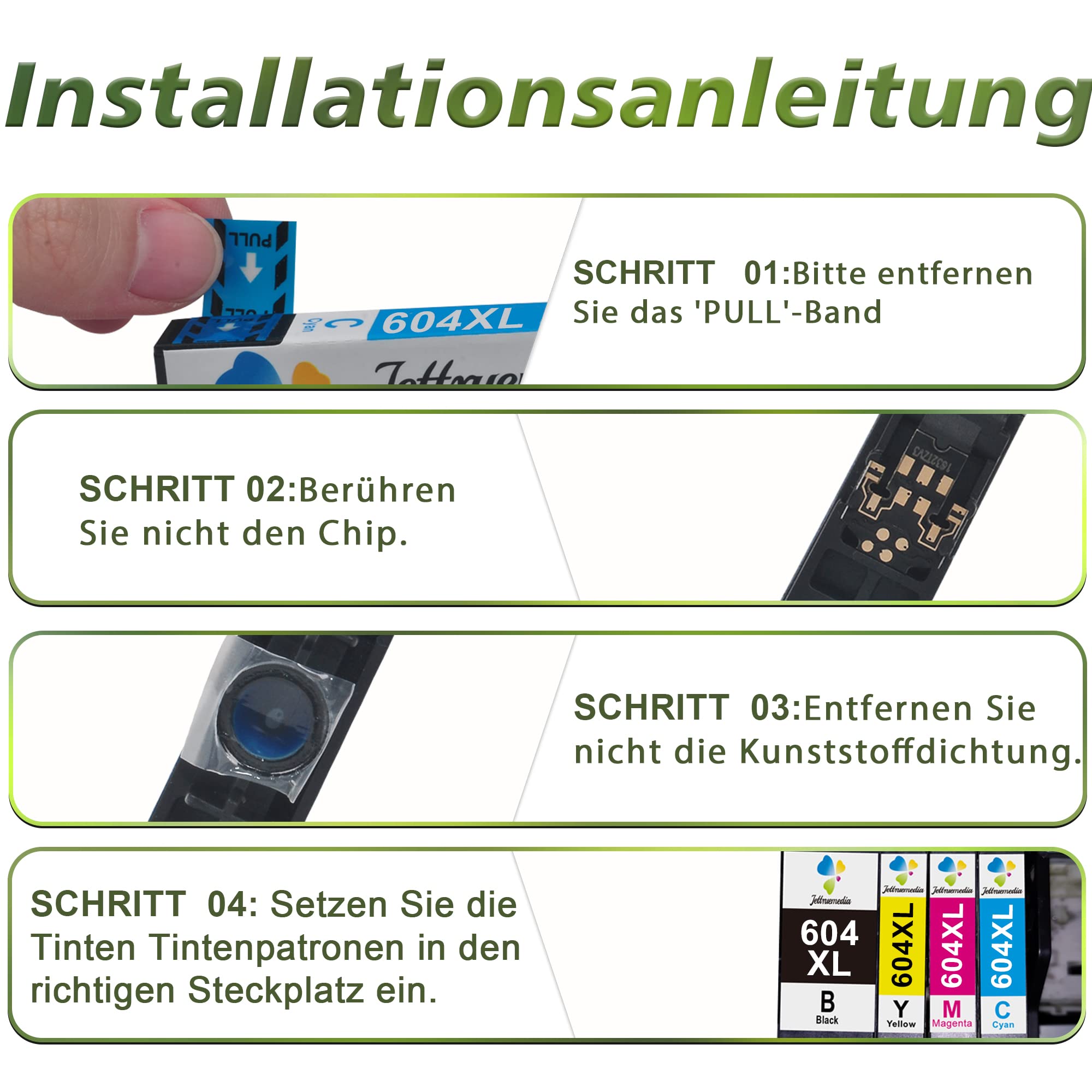 Jettruemedia 604XL 604 Cartucce d'inchiostro Compatibili per Epson 604 XL Cartuccia per Expression Home XP-2200 XP-2205 XP-3200 XP-3205 XP-4200 XP-4205 Workforce WF-2910DWF WF-2930 WF-2935 WF-2950