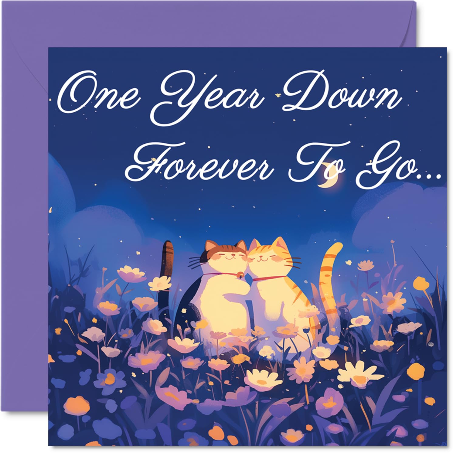 1st Anniversary Card - Cats in Love One Year Down - Congratulations Cards for 1st Anniversary, 145mm Congratulations Greeting Card