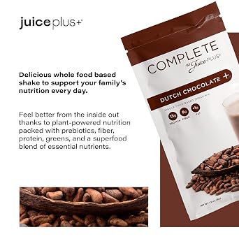 Complete by Juice Plus+ Shakes | Dutch Chocolate, 15 Servings | Nutritional Support | Daily Wellness & On-the-Go | Vegan, Gluten-Free, Kosher & Non-GMO | Protein, Fiber & Prebiotics