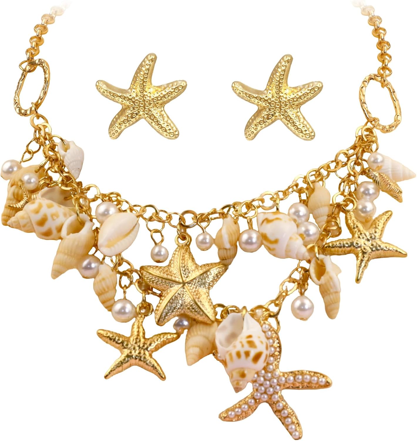 Sofeavo Mermaid Costume Accessories Women - Shell Necklace & Starfish Earrings - Seashell Beach Mermaid Jewelry for Halloween Cosplay & Party Dress Up