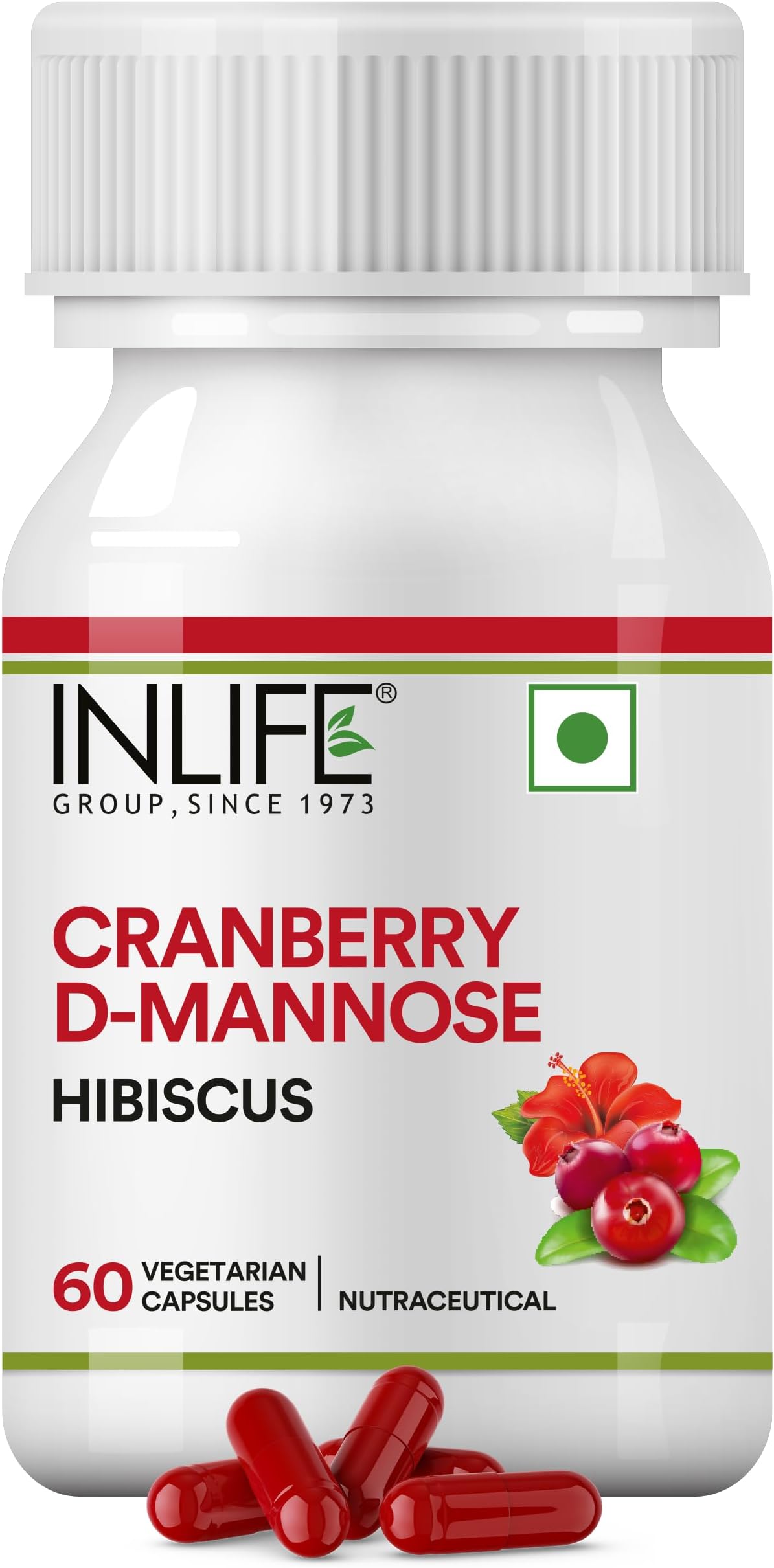 INLIFE Cranberry Capsules, D-Mannose & Hibiscus | Urinary Tract & Kidney Support | GMP Certified Natural Supplement for Men & Women - 60 Vegetarian Capsules (Pack of 1, 60)