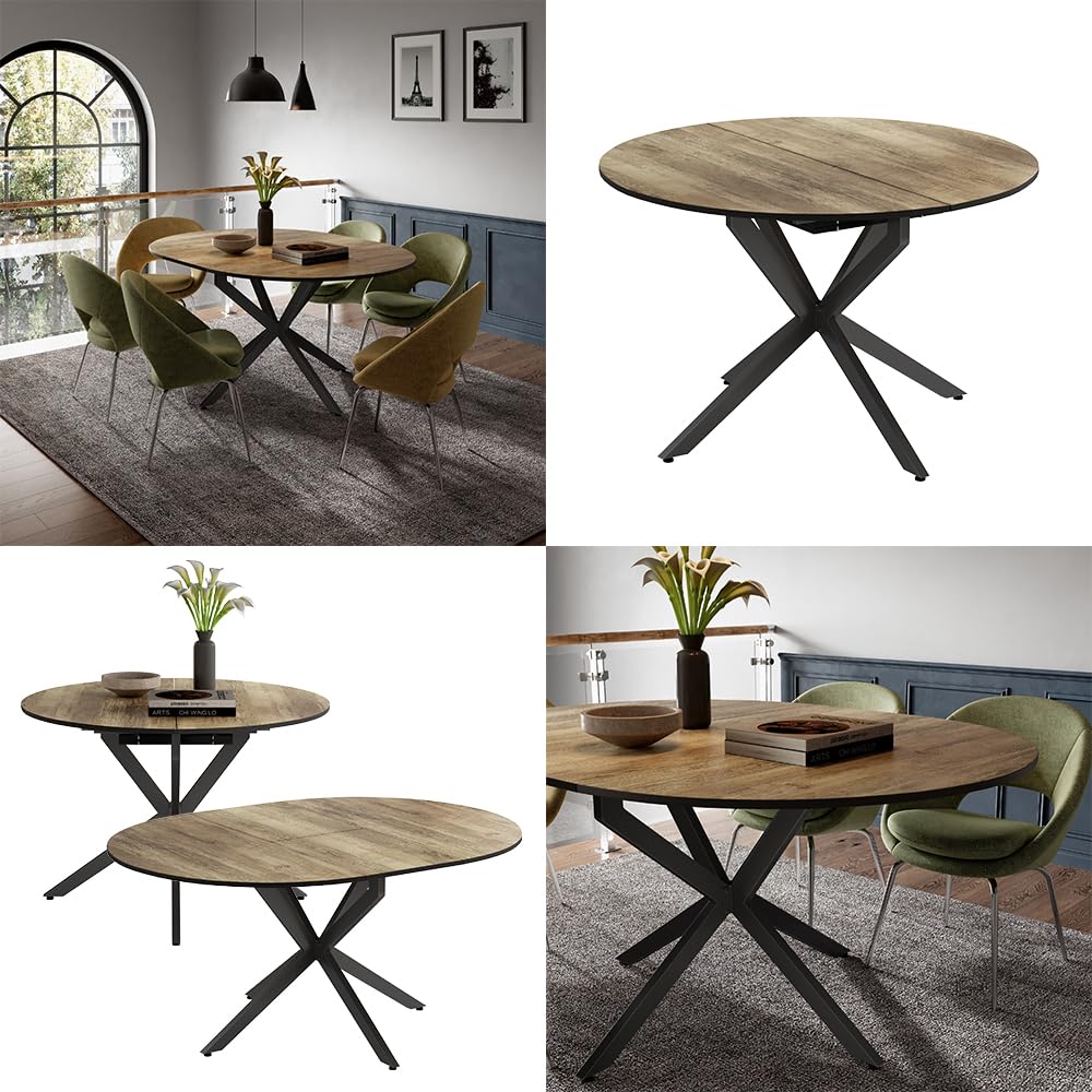 Vicco Mesa de Comedor Loyd, Negro/Roble rústico, 120 x 76.5 cm Extensible, Apto para Ampliar la Superficie de la Mesa según Sea Necesario