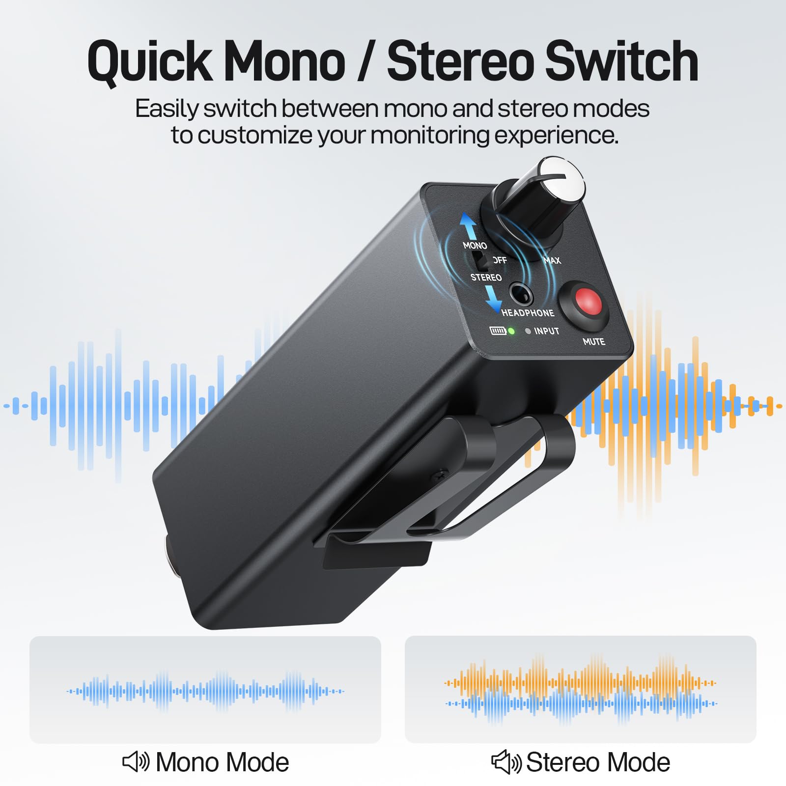MELONARE Amplificatore per cuffie con monitor in-ear cablato portatile XLR TRS WM-1 | Modalità Mono/Stereo, One-Touch Mute, Ingressi XLR/TRS, Monitoraggio cablato portatile per batteristi, band e studio