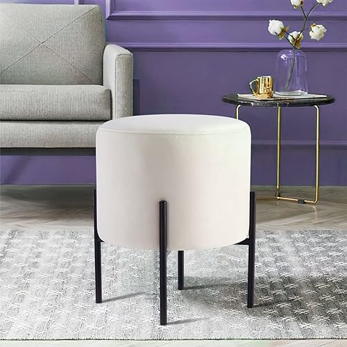 Get Set Style Taburete de tocador multifuncional, taburete redondo otomano con patas de metal, muebles decorativos modernos para sala de maquillaje,