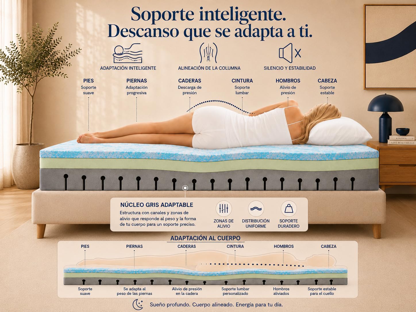 DORMISSIMO Colchón Artiu Viscoelástico 90x190 H2 25cm | Cama articulada, Firmeza H2, Homologación CertiPUR, Homologación OEKO-TEX, Funda lavable, Fabricado en Europa
