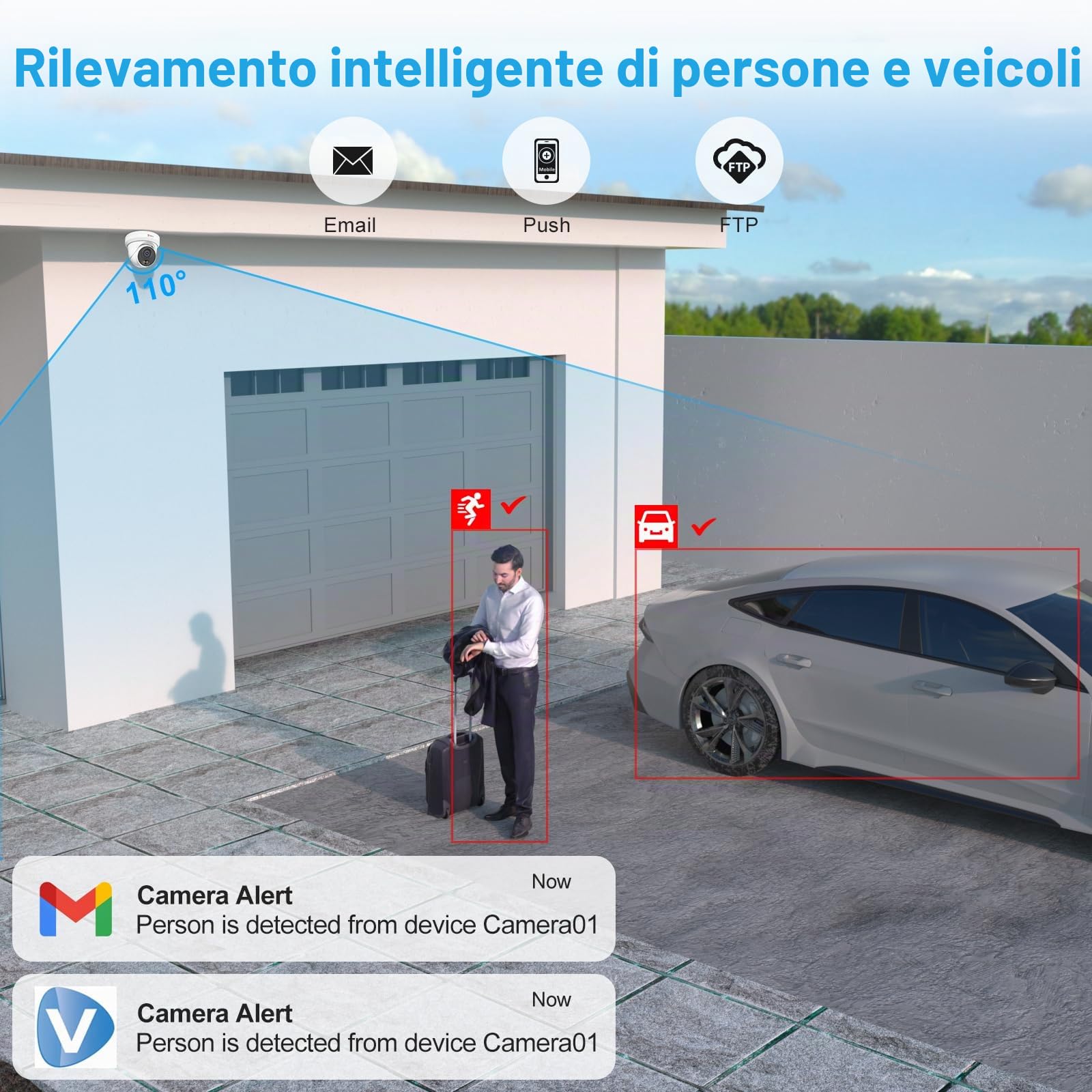Anpviz 4K 8MP Telecamera IP PoE Esterno, Rilevamento di Uomo/Veicolo | 30m Visione Notturna Colori & IR, Alloggiamento Interamente in Metallo, Microfono, Cablato, Nessun Alimentatore(U Series)