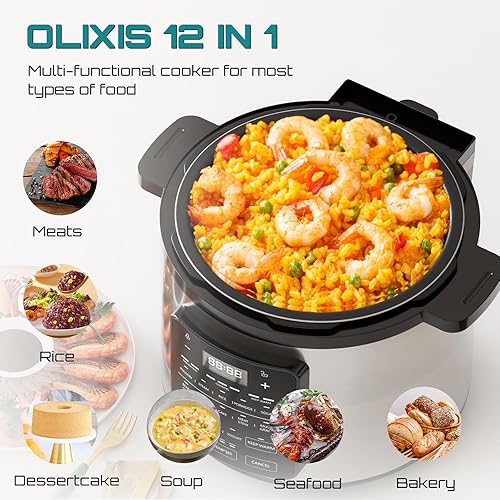 Miniatura 9 de OLIXIS Olla a presión eléctrica de acero inoxidable de 6 cuartos de galón para arroz, vaporizadora, yogur, cocción lenta, estofado de carne,