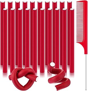 Ferro de Frisar Espuma Modeladores de Espuma de Frisar Sem Calor Modeladores Nocturnos Flexíveis Sem Danos Modeladores em Espiral Torcidos Para Cabelos Curtos, Médios e Longos (20 pcs Vermelho)