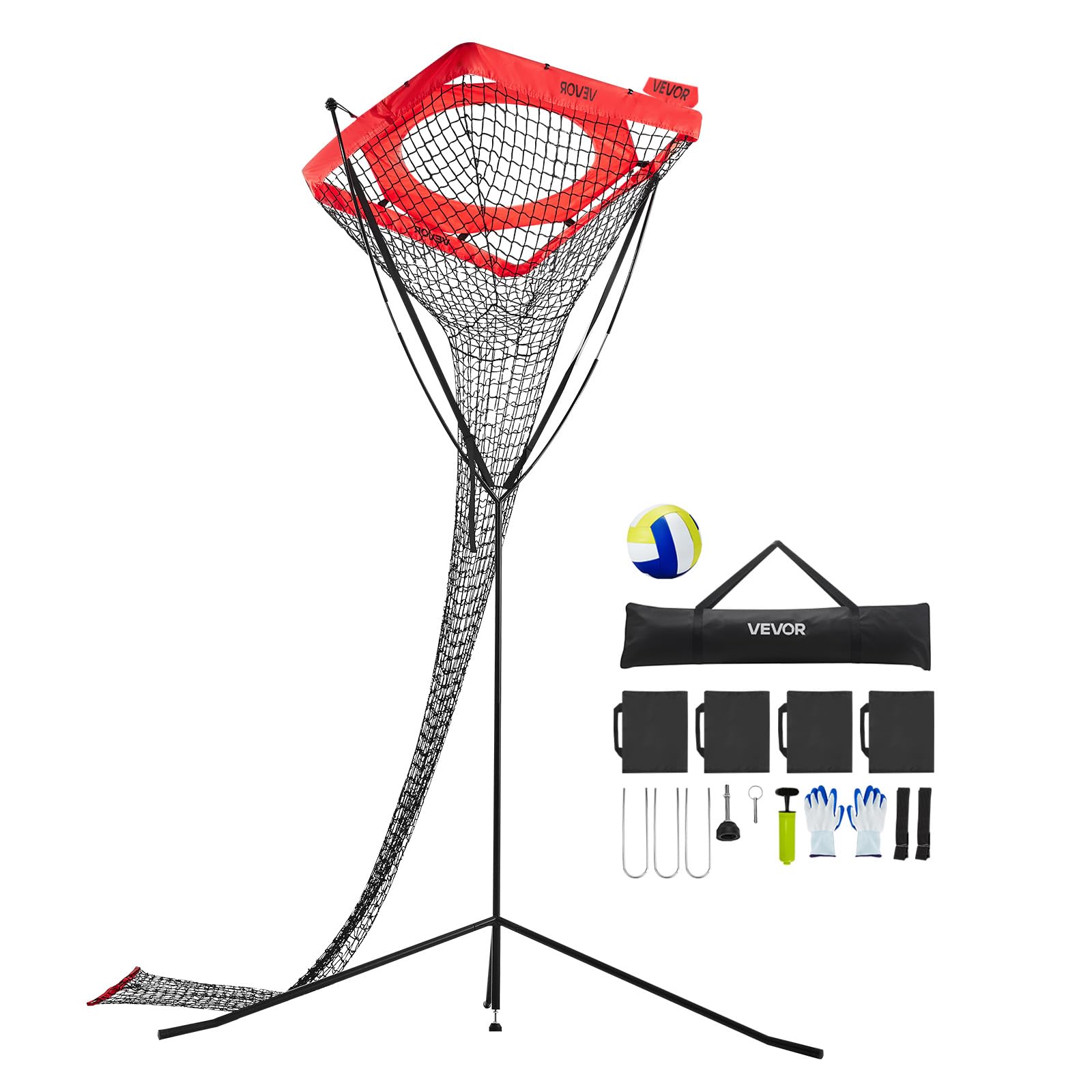 VEVOR Sistema de red de entrenamiento de voleibol, 8 x 11/12 x 11 pies/práctica de lanzamiento/práctica de pinchos/red de 14, estación de red portátil, fácil configuración para interiores y exteriores