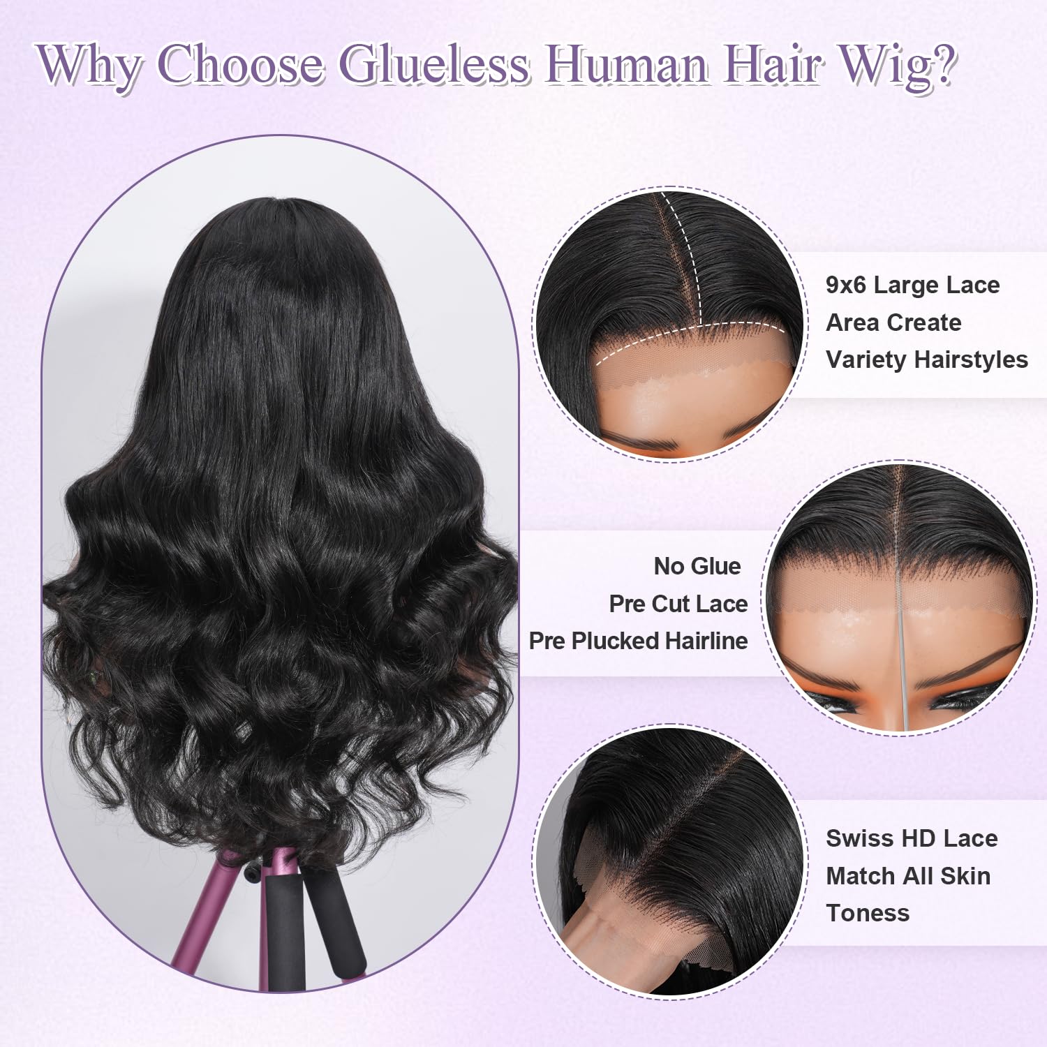 Originea Body Wave Human Hair Wig Wear and Go Glueless Wig Human Hair 9x6 HD Lace Pre Plucked Pre Cut Friendly To Beginners 28 Inch Natural Color Can be Dyed and Bleached - Image 2
