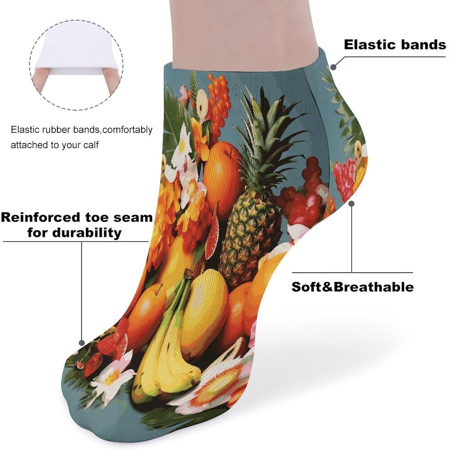 Tropical Fruits And Flowers Ankle Socks for Men Women 5 Pairs | Comfortable Casual Low Cut Socks, Lightweight No Show Breathable Athletic Socks, Soft Mini Crew Socks for All Seasons