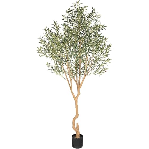 Tall Faux Olive Tree，8ft（96in） Realistic Potted Silk Artificial Olive Tree， Fake Olive Trees Indoor with Green Leaves and Big Fruits for Home Office Living Room Stairs Patio Decor.