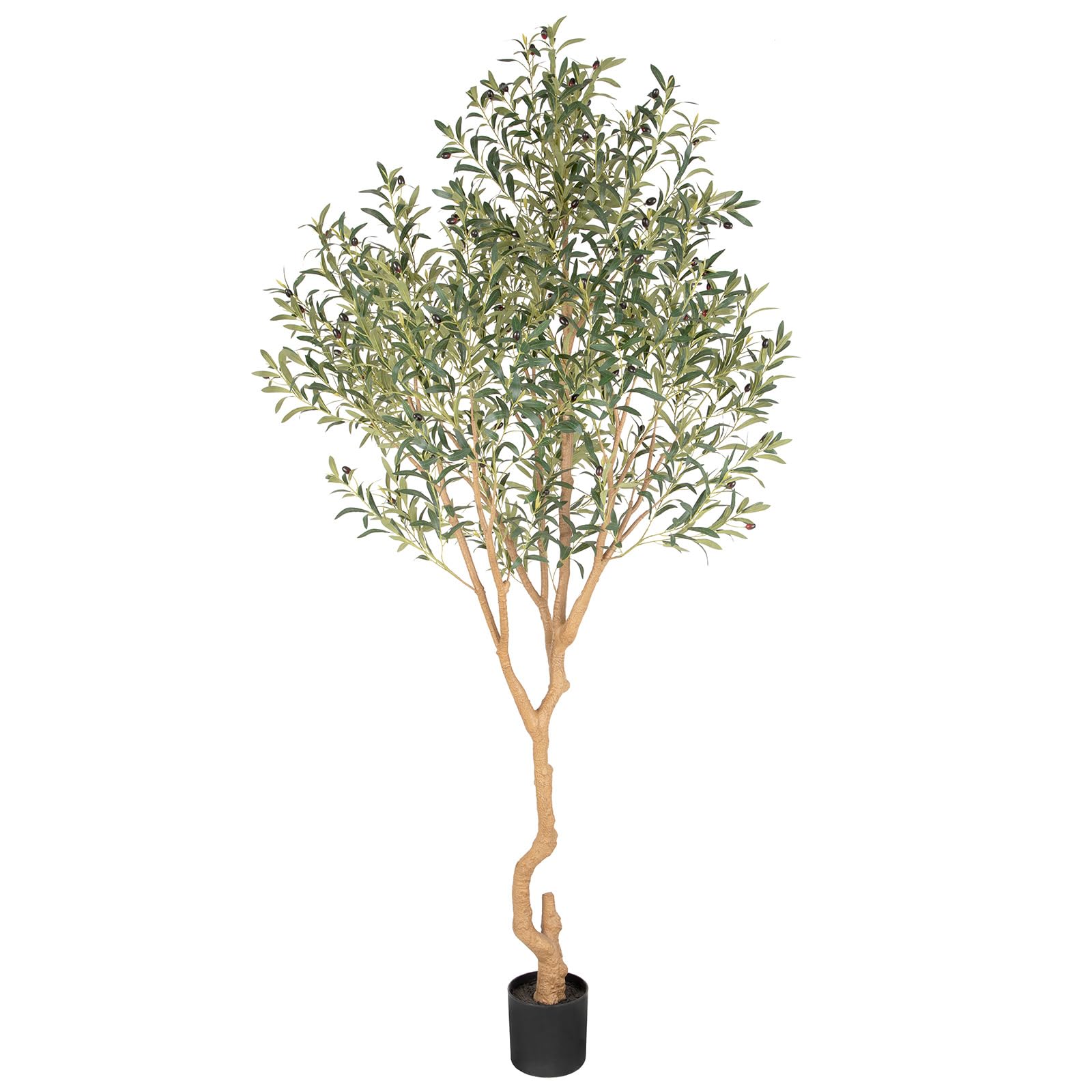 Nafresh Tall Faux Olive Tree，8ft（96in） Realistic Potted Silk Artificial Olive Tree， Fake Olive Trees Indoor with Green Leaves and Big Fruits for Home Office Living Room Stairs Patio Decor.