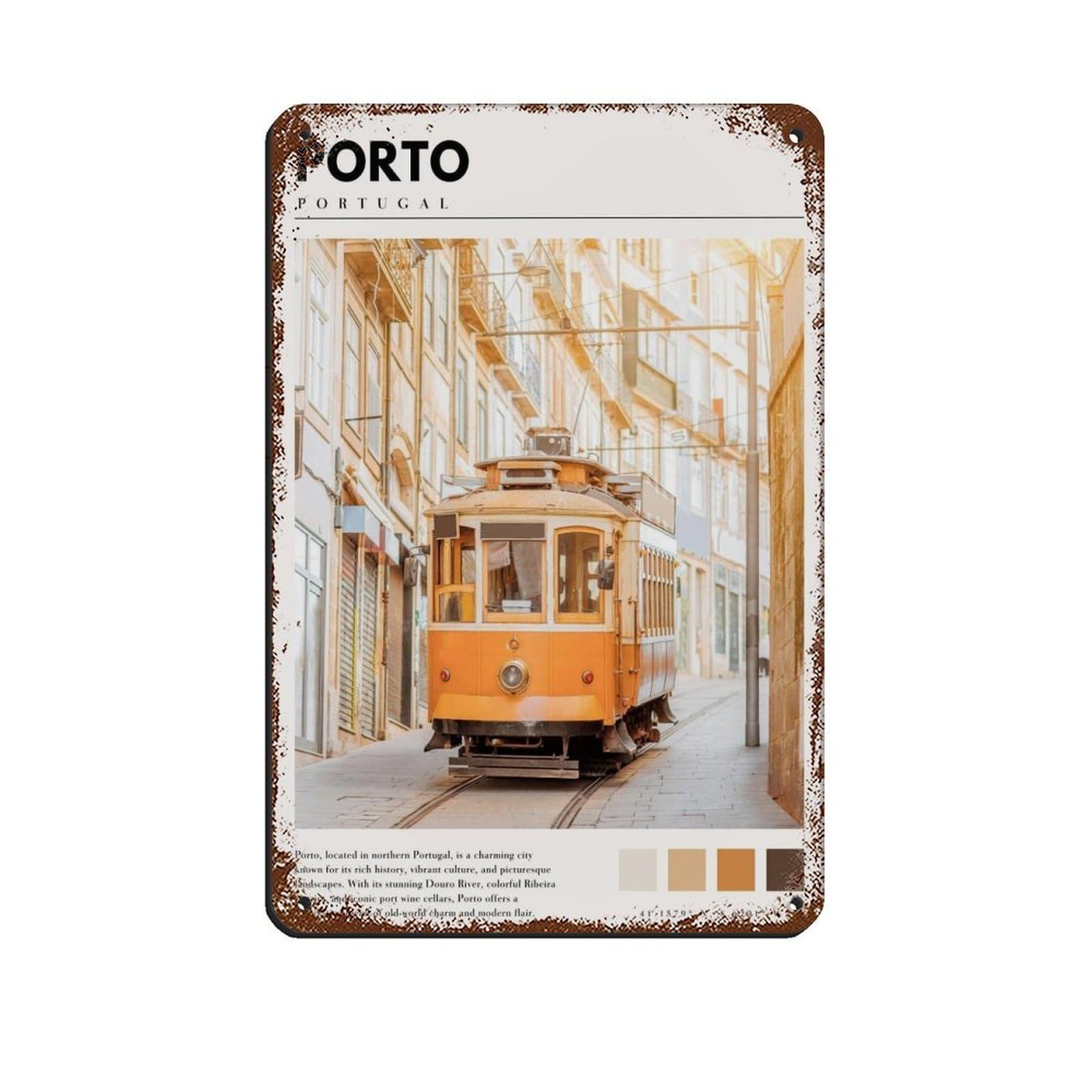 Porto Portugal Poster Portugal Art Retro Poster Metal Tin Sign Chic Art Retro Iron Painting Bar People Cave Cafe Family Garage Poster Wall Decoration 8x12inch(20x30cm)