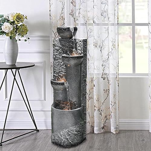 SERBILHOME Water 4-Tier Pots Fountain Outdoor 39.76" Modern Contemporary Design Fountain with LED Lights for Garden,Office,Yard, Floor Patio, Backyard Art Home Decor