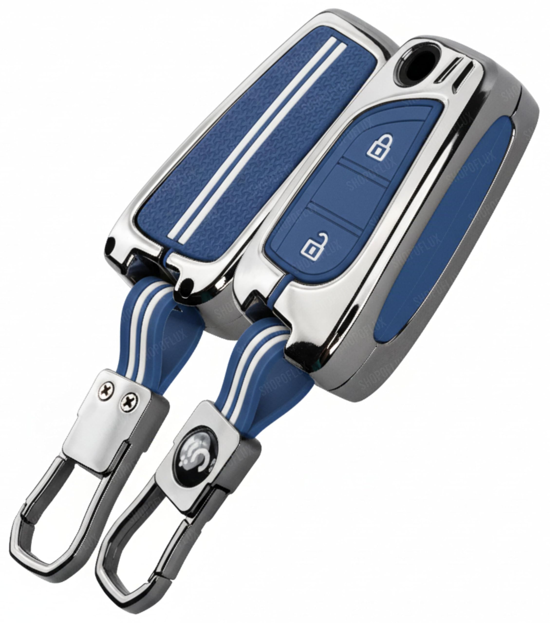 SHOPOFLUX Metal Key Cover Compatible with Toyota Innova Crysta | Corolla Altis 2 Button Flip Key (Metal Silicone Blue)-image-33