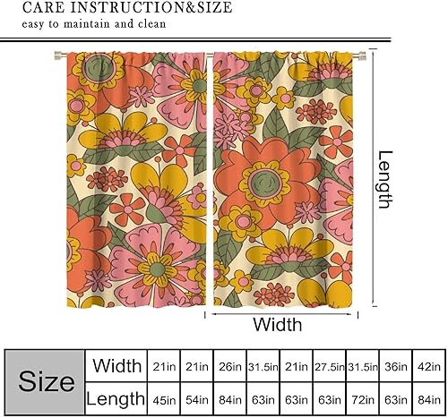 Miniatura 3 de YCness Cortinas florales retro de los años 70, estampado bohemio de flores hippie primaverales, tratamientos de ventana para el hogar, dormitorio,