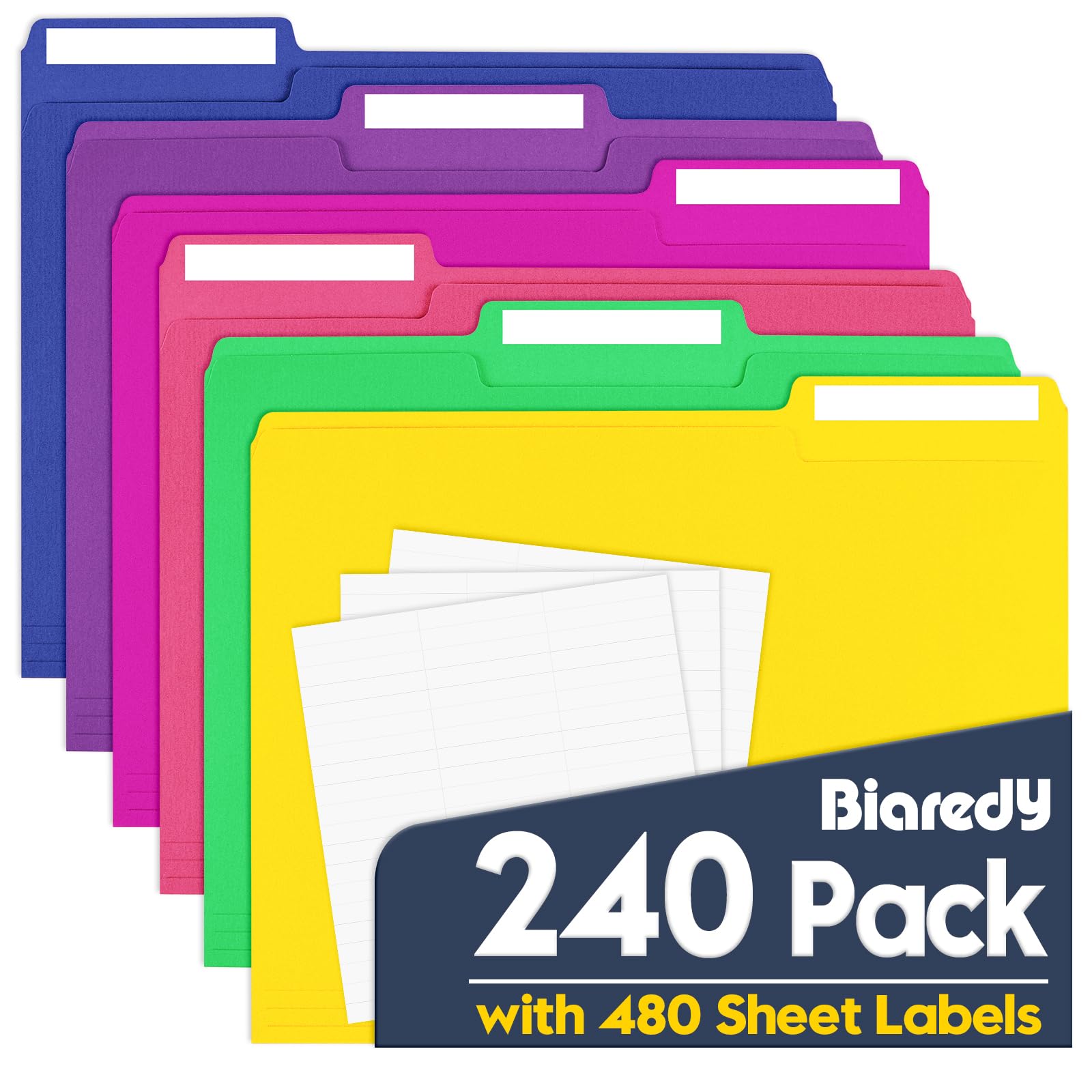 Photo 1 of 240 Pack Colored File Folders, Letter Size Paper Folders with 1/3-Cut Tabs & Blank Labels, 8.5" x 11" Bulk Durable File Folders for Office/Business/School/Law Firms Use