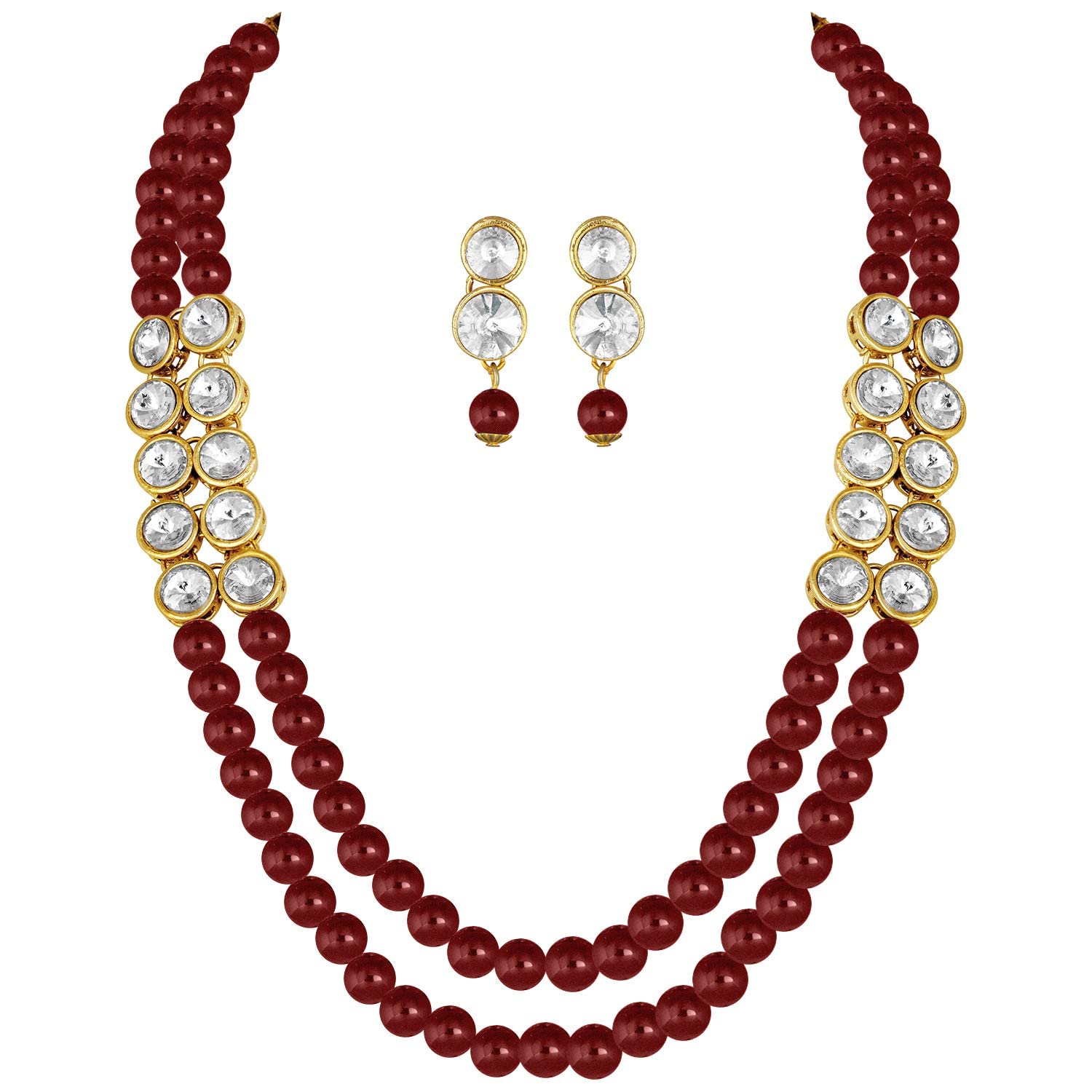 I Jewels 18K Gold Plated Traditional Stunning White Stone Studded Layered Pearl Necklace Jewellery Set with Earrings For Women and Girls (IJ365M) (B0BYSD4PY7) Amazon Price History, Amazon Price Tracker