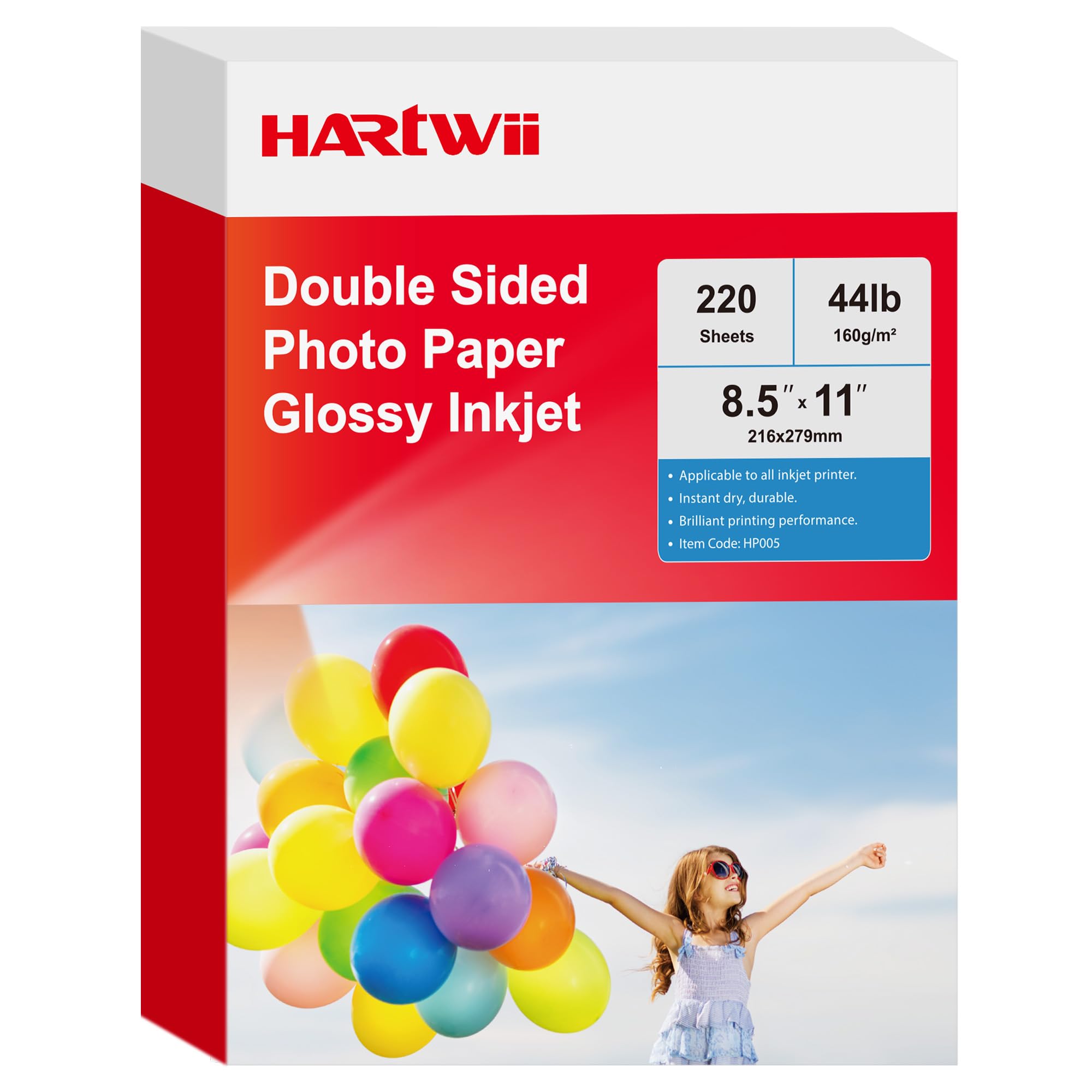 Papel fotográfico de inyección de tinta (doble cara, 45 libras, 8,5 x 11, 220 hojas)