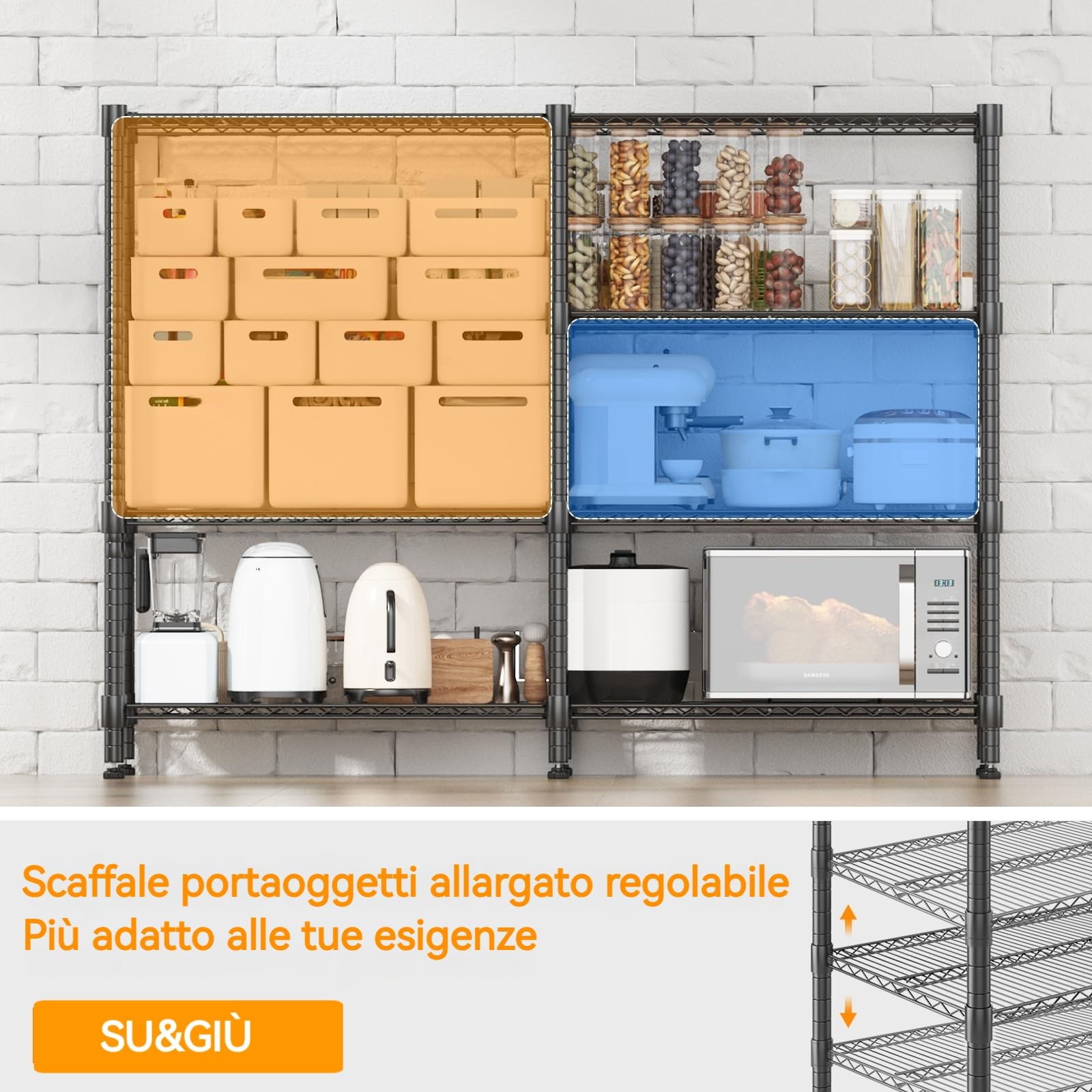 Himimi Scaffali di Stoccaggio a 4 Livelli Scaffale in Filo Metallico per Stoccaggio Scaffale Regolabile in Altezza Pesante per Garage Scaffali per Dispensa Organizer da Cucina, 152 * 35 * 152cm Nero