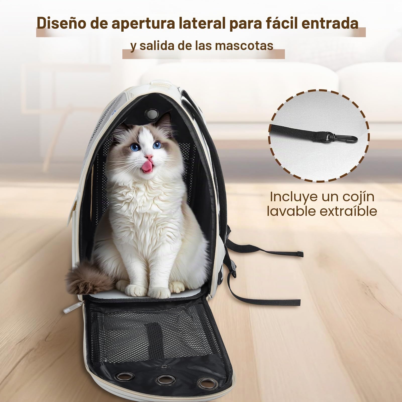 YooxArmor Mochila Transportadora para Gatos Perro,Bolsa Plegabl Transportin Mochila para Mascotas hasta 8 kg con Ventana de Malla,Blanco