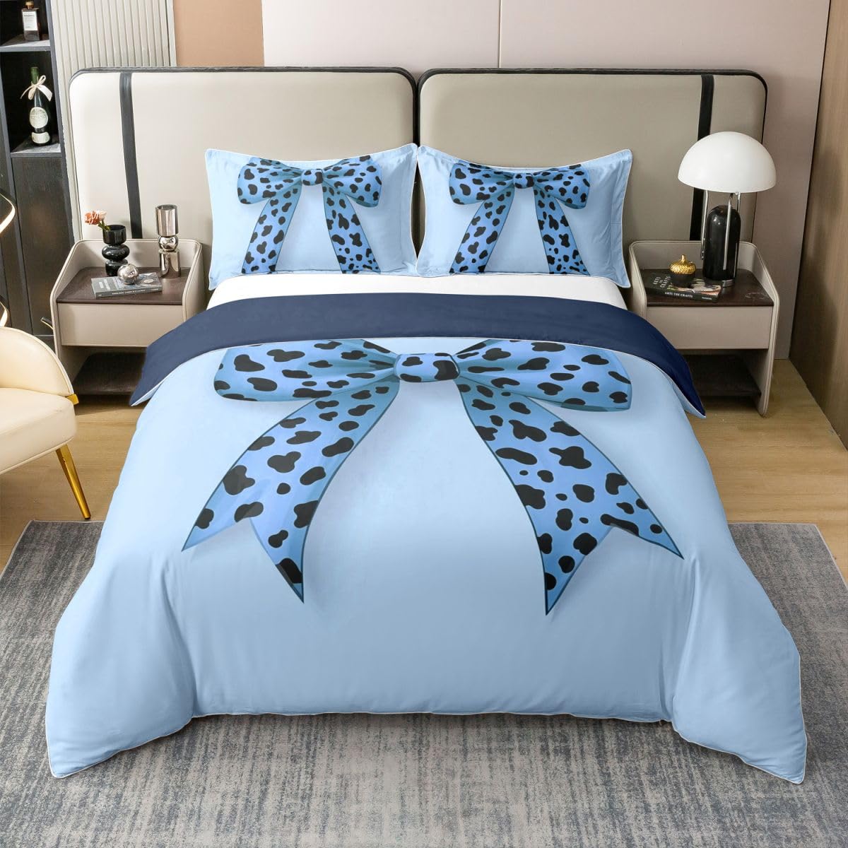 Couvre lit nœud papillon kawaii bleu en coton anti-transpiration
