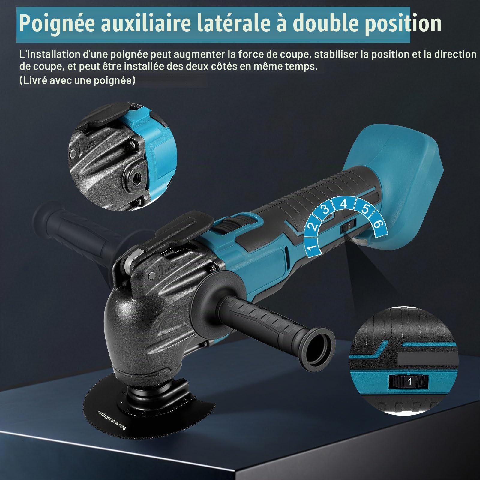 Outil oscillant multifonction compatible avec la batterie Makita 18 V, 6 vitesses variables, scie circulaire, 18 accessoires pour sculpture, grattage, meulage