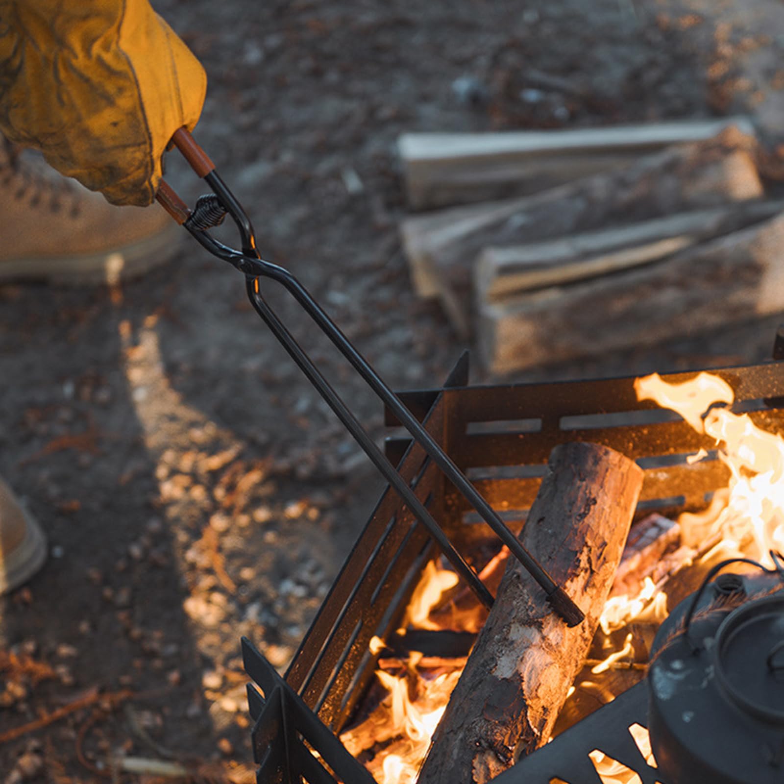 Pinzas de carbón de acero al carbono para exteriores, picnics, camping, carbón vegetal, chimeneas, pinzas de metal para camping