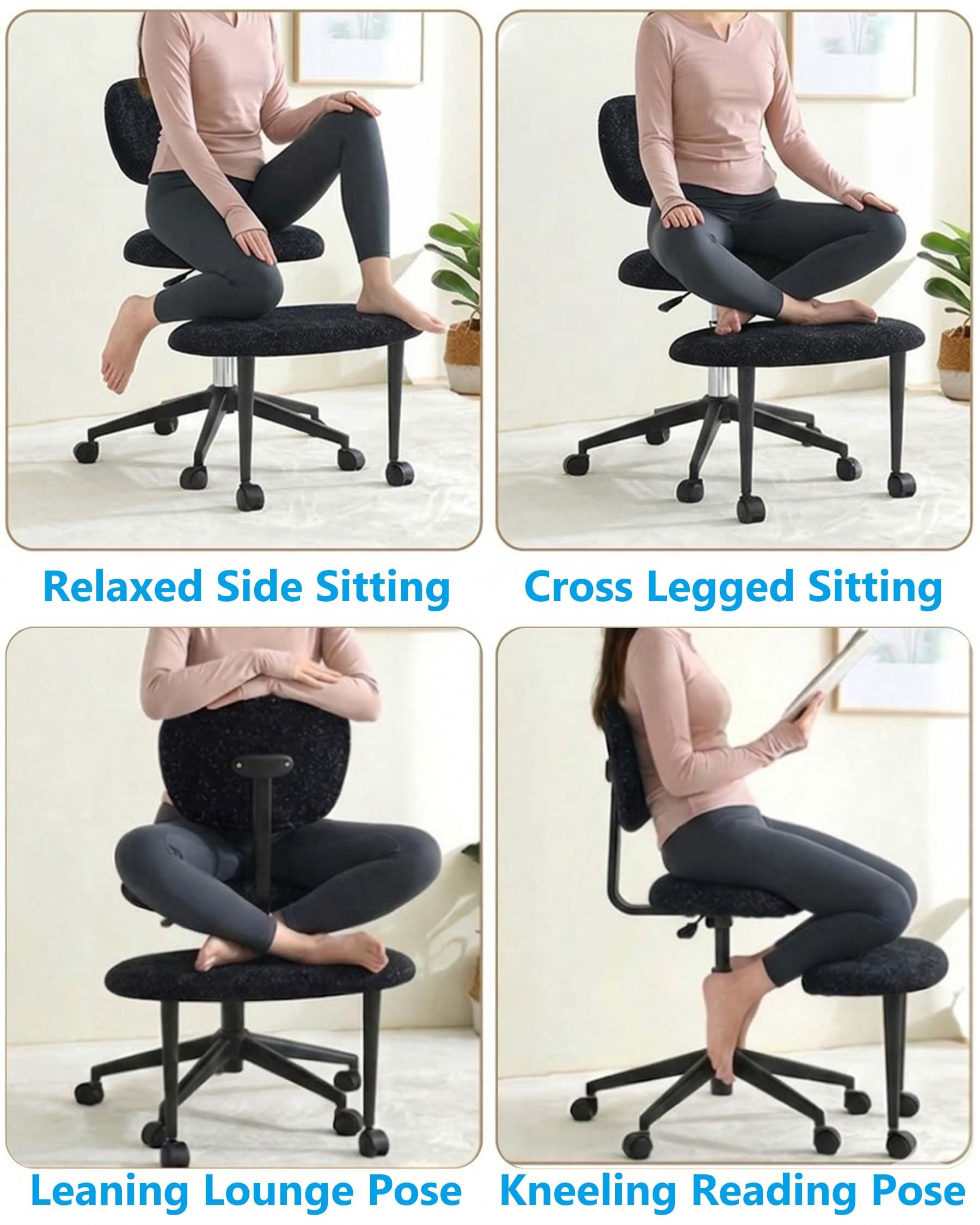 hitsuki Krzesło biurowe bez podłokietników, ergonomiczne krzesło biurkowe z podnóżkiem, obrotowe 360°, krzesło z regulacją wysokości z kółkami do biura i domu, czarny brokat
