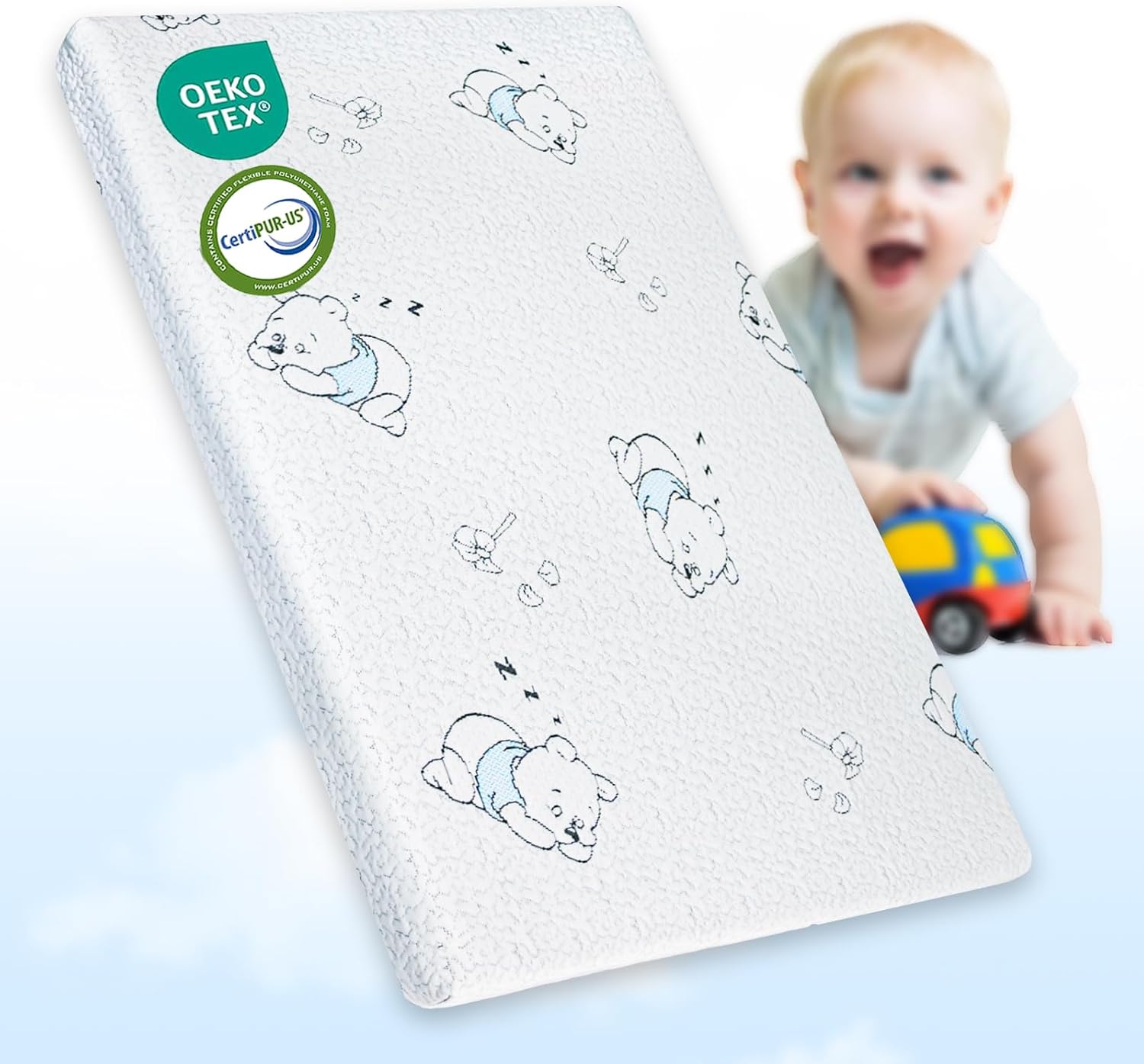 Pack and Play Mattress 38" x 26", Gel Memory Foam Pack N Play Mattresses Pad with Ultra-Soft Jacquard Cover, Portable Dual-Sided Baby Mattress for Pack n Play, Breathable & Machine Washable