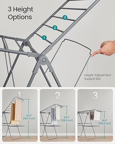 Miniatura 20 de SONGMICS ULLR053B01V1 - Estante de secado de ropa plegable de 2 niveles, aireador de lavandería independiente, con alas ajustables en altura, 33