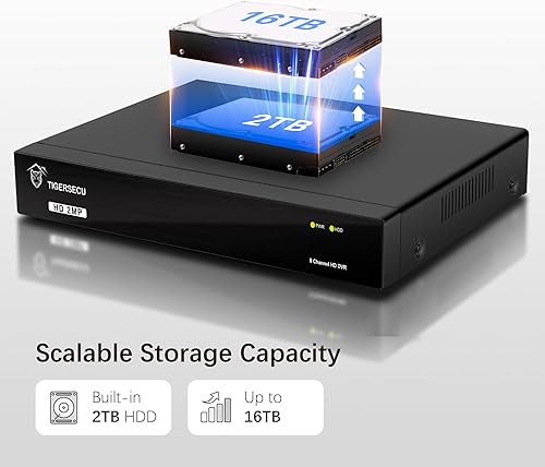 Miniatura 8 de TIGERSECU Grabadora de seguridad DVR Super HD 1080P de 8 canales con disco duro de 2 TB, grabadora híbrida 6 en 1 CCTV DVR compatible con cámaras de