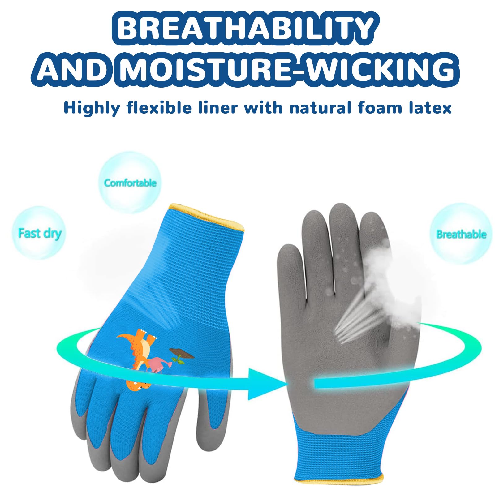 BIOECEUA 3 works Kids Gardening Gloves for Age 3-5, Children Rubber Coated Garden Work Gloves - Image 4