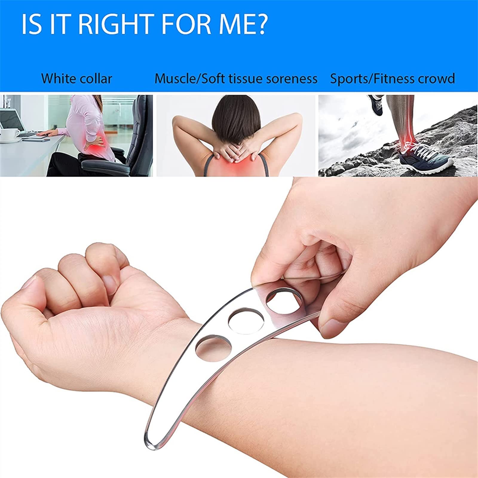 MOBYAT Herramienta de masajeador de Placa Gua Sha Guasha de Acero Inoxidable, rascador de Terapia física, máquina de Masaje de meridianos musculares Sueltas, Herramienta de Tabla de SPA, 1 Uds.