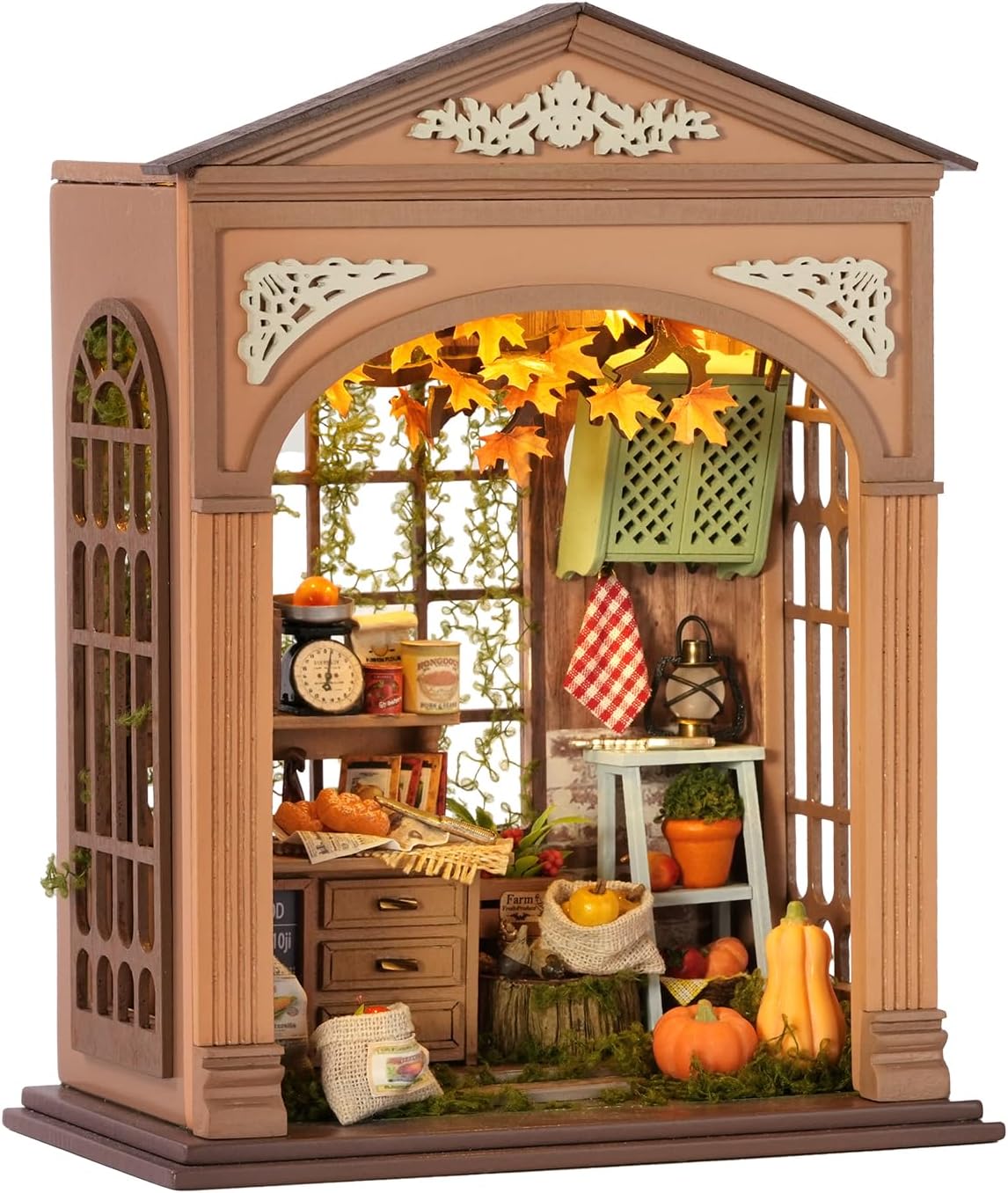 DIY Miniature House Kit with LED Lamp (HarvestTime) 3D Wooden Puzzle Book Nook Kit for Adults, Bookshelf Decor & Gift for Birthday Halloween Christmas