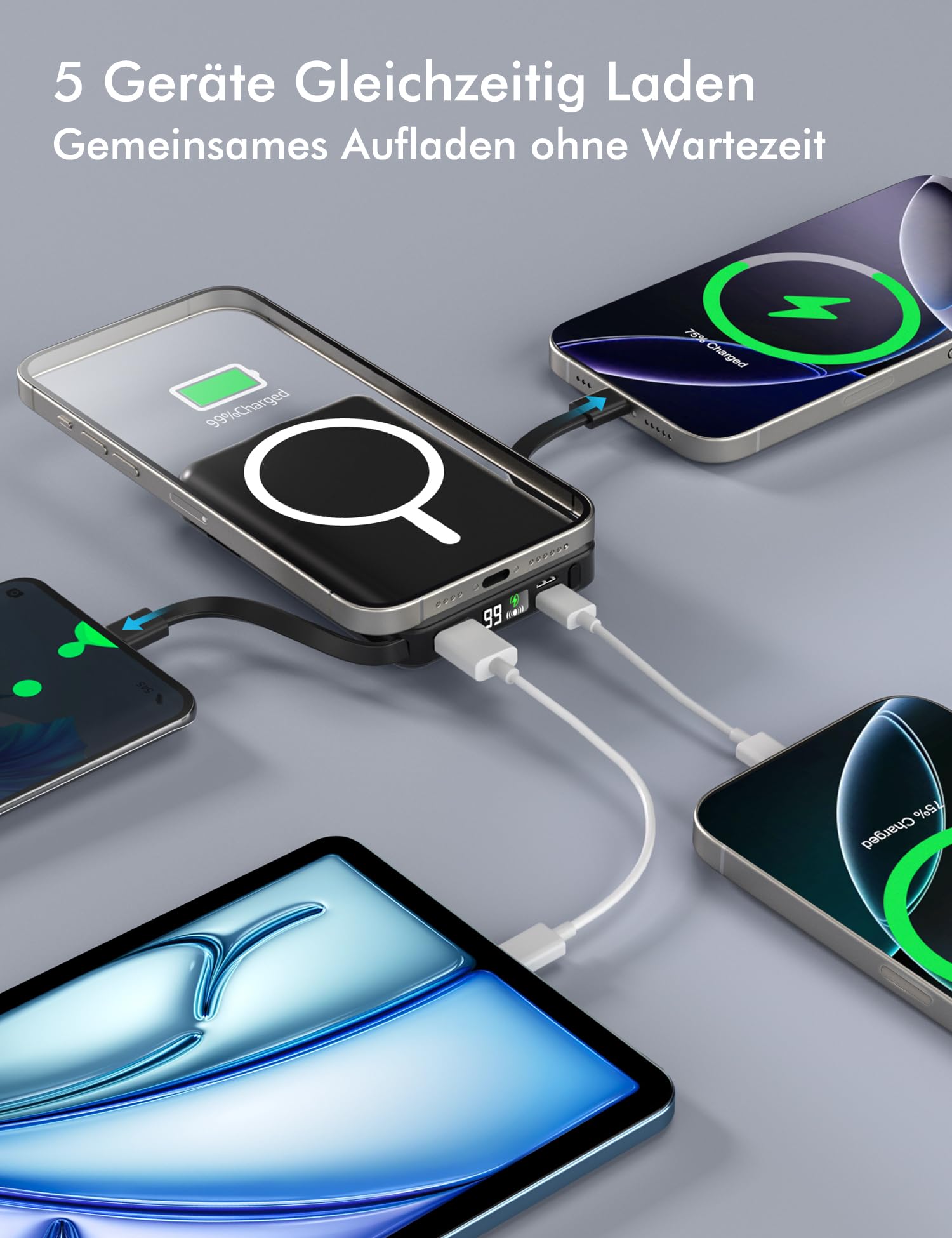 Podoru for Magsafe Powerbank, 10000mAh Magnetische Wireless Power Bank mit USB-C Kabel PD 20W Schnellladen mit LED Display, Kabellos Akkupack für iPhone 17/16/15/14/13/12 Alle Serien (Schwarz)